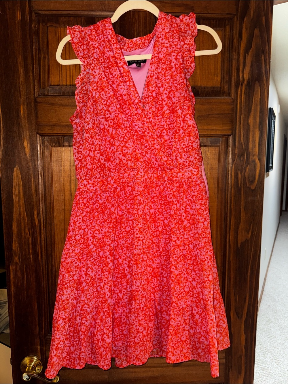 Rachel Zoe Coral-Pink Floral V-Neck A-Line Dress
